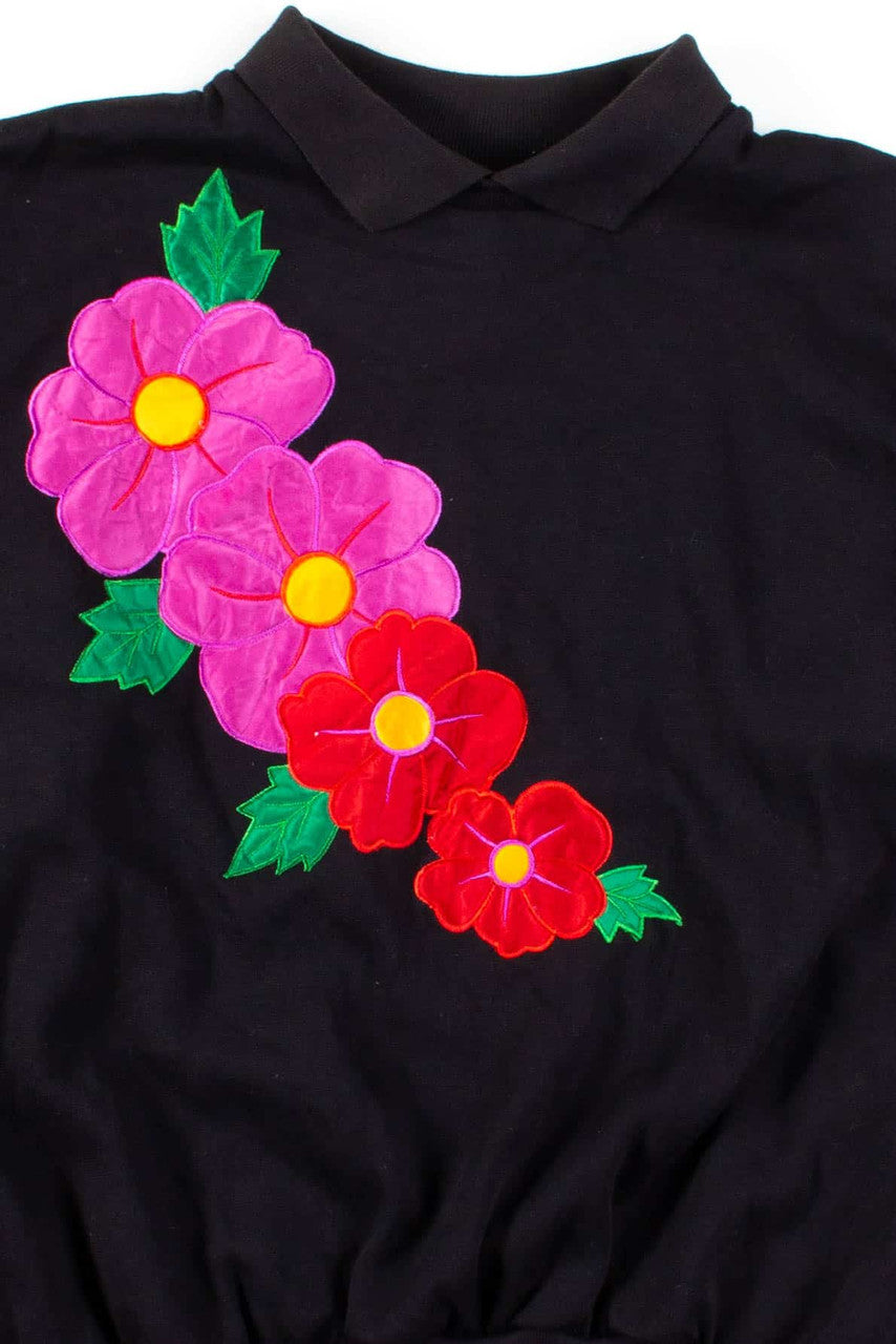Black Floral Collared Sweatshirt