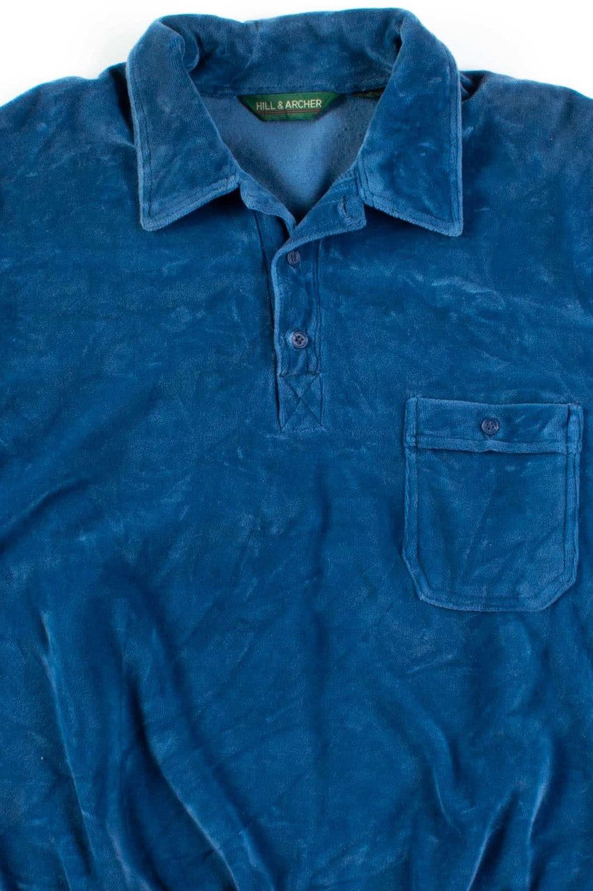Blue Velvet Button Collar Sweatshirt