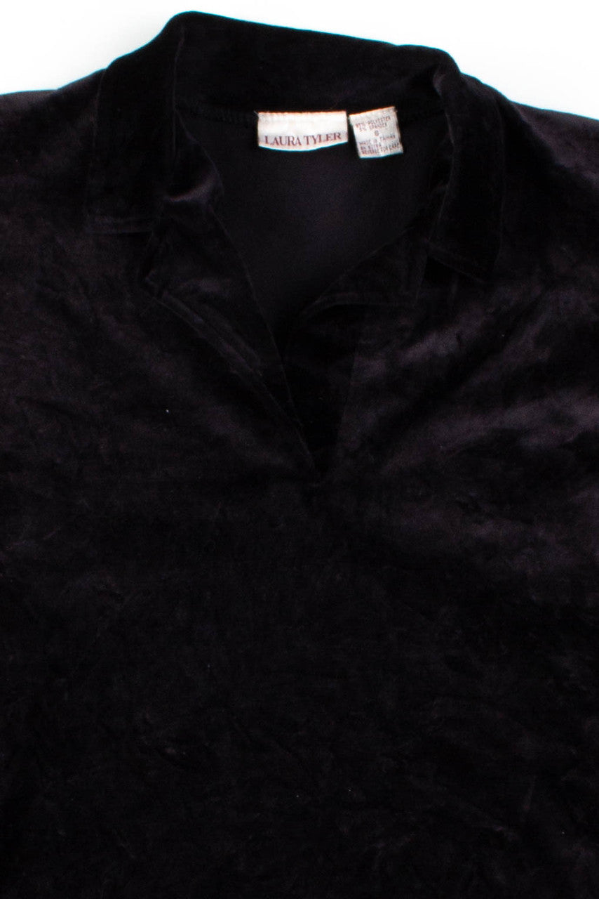 Black Velvet V-Neck Sweatshirt