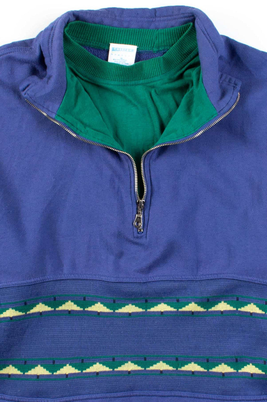 Blue Striped Zip Collar Sweatshirt