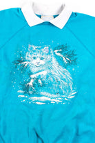 Teal Cat Collared Sweatshirt