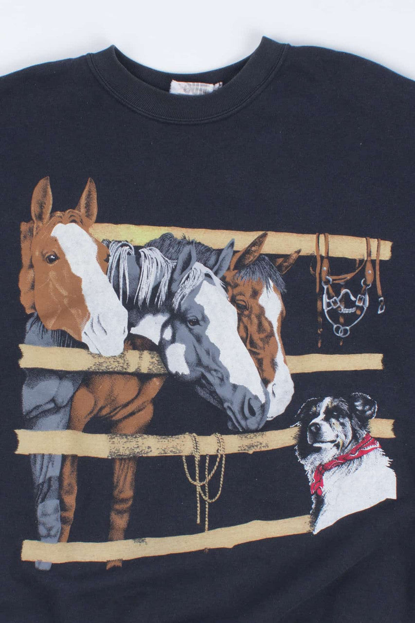 Dog and Horses Vintage Sweatshirt