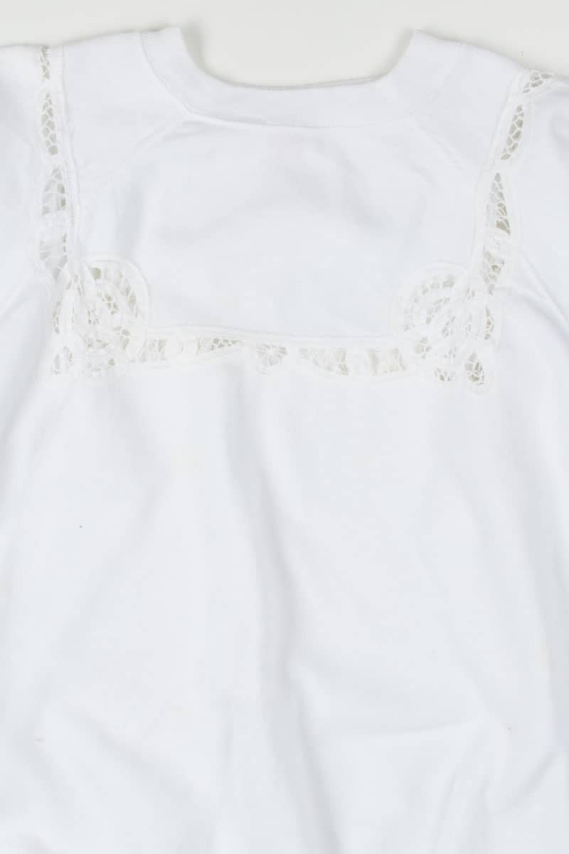 White Cut Out Crochet Detail Sweatshirt