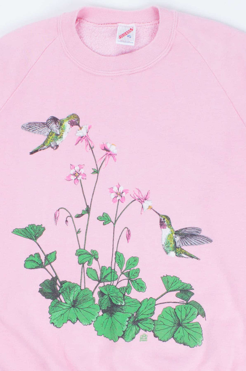 Vintage Light Pink Humming Birds Sweatshirt