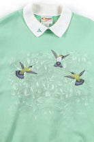 Mint Hummingbirds Collared Sweatshirt