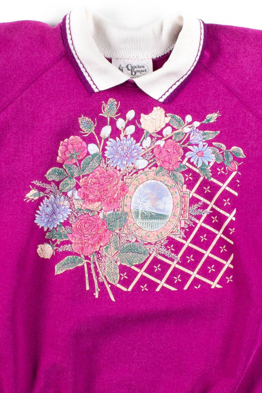 Pink Floral Collared Sweatshirt