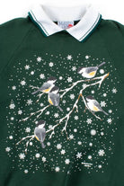 Chickadees In Snow Collared Sweatshirt