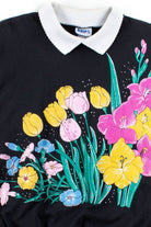 Black Floral Collared Sweatshirt 1