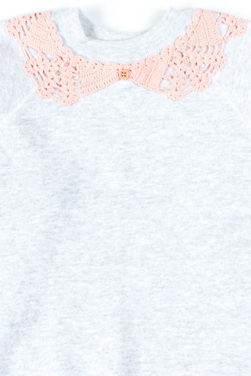 Grey Crochet Collar Sweatshirt