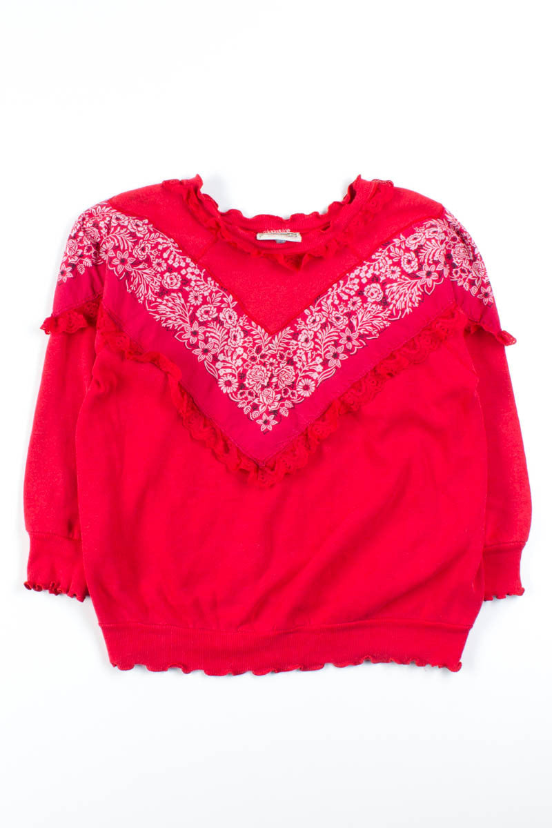 Red Lace Floral Sweatshirt
