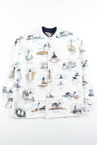 White Lighthouses Button Up Sweatshirt (L)