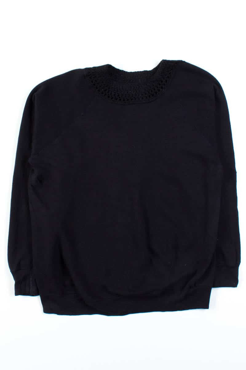 Black Crochet Collar Sweatshirt