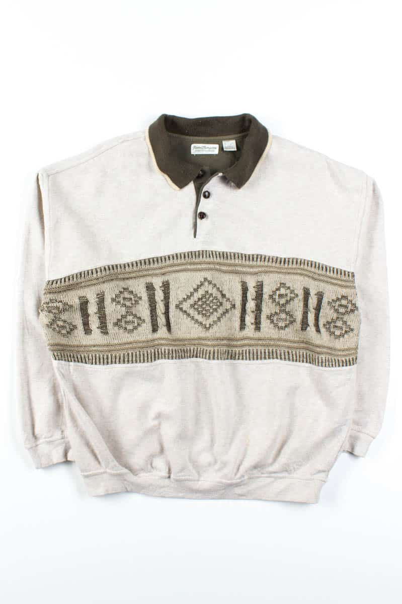 Tan Knit Polo Sweatshirt