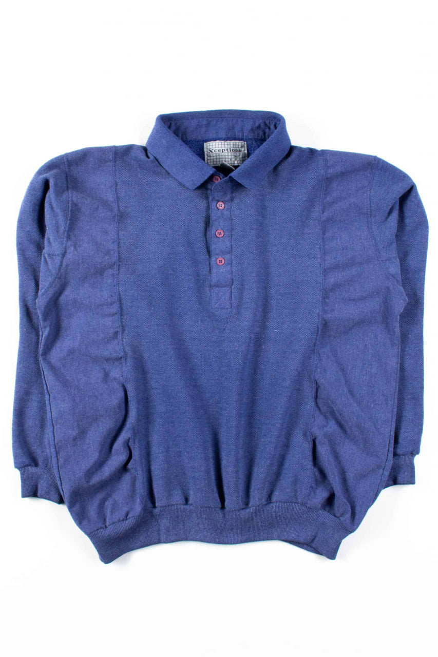 Blue Textured Polo Sweatshirt
