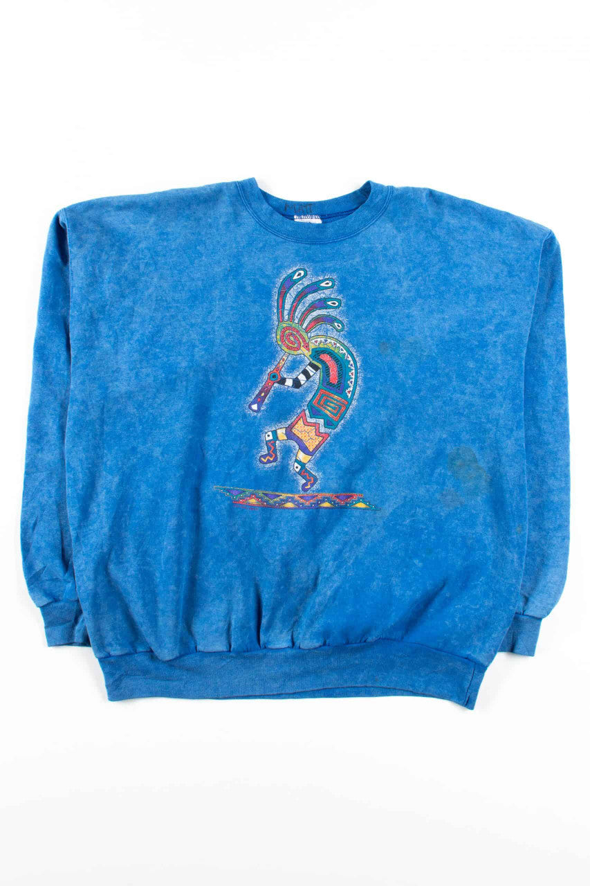 Blue Tie Dye Kokopelli Sweatshirt