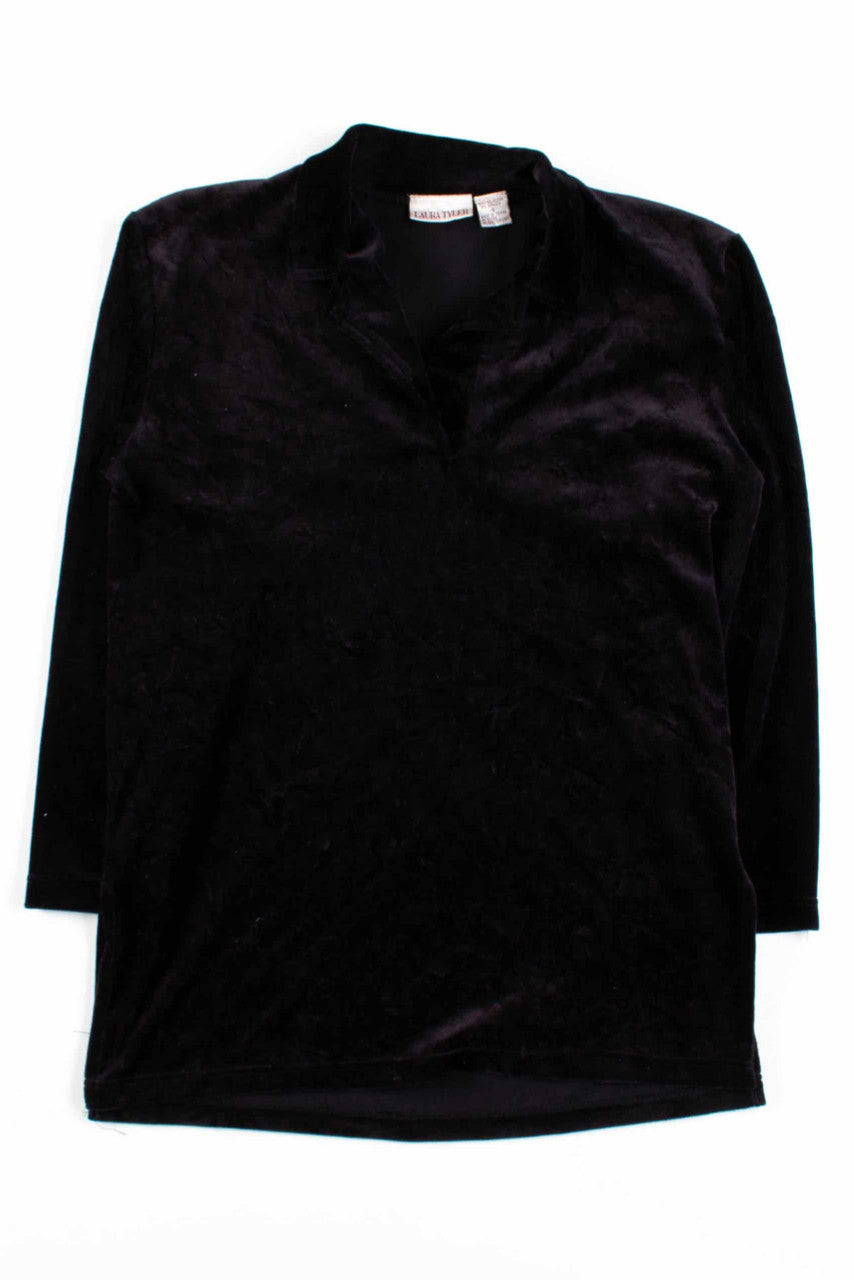 Black Velvet V-Neck Sweatshirt