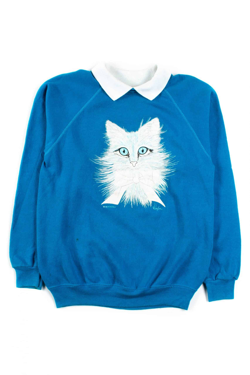 Blue Cat Collared Sweatshirt