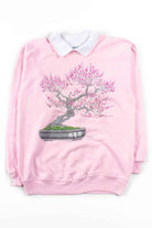 Pink Bonsai Tree Collared Sweatshirt