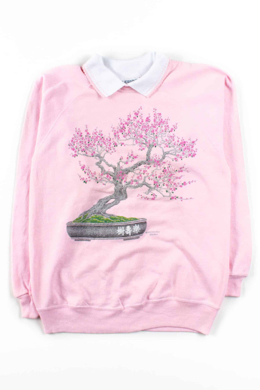Pink Bonsai Tree Collared Sweatshirt