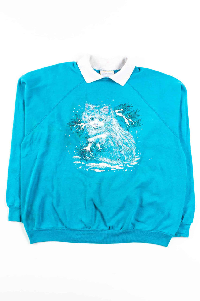 Teal Cat Collared Sweatshirt