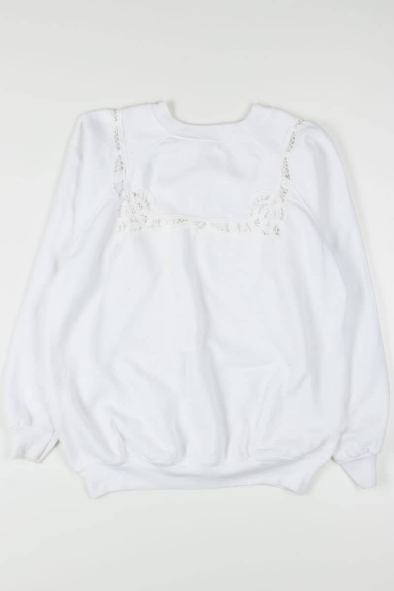 White Cut Out Crochet Detail Sweatshirt