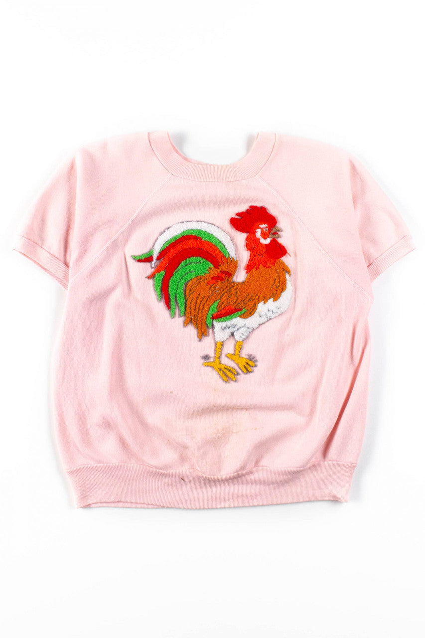 Pink Rooster Short Sleeve Sweatshirt