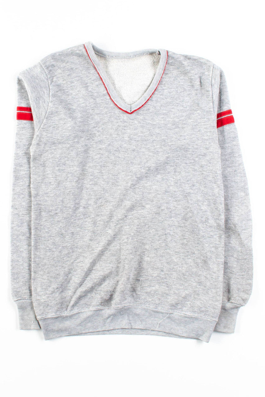 Grey Striped V-Neck Vintage Sweatshirt