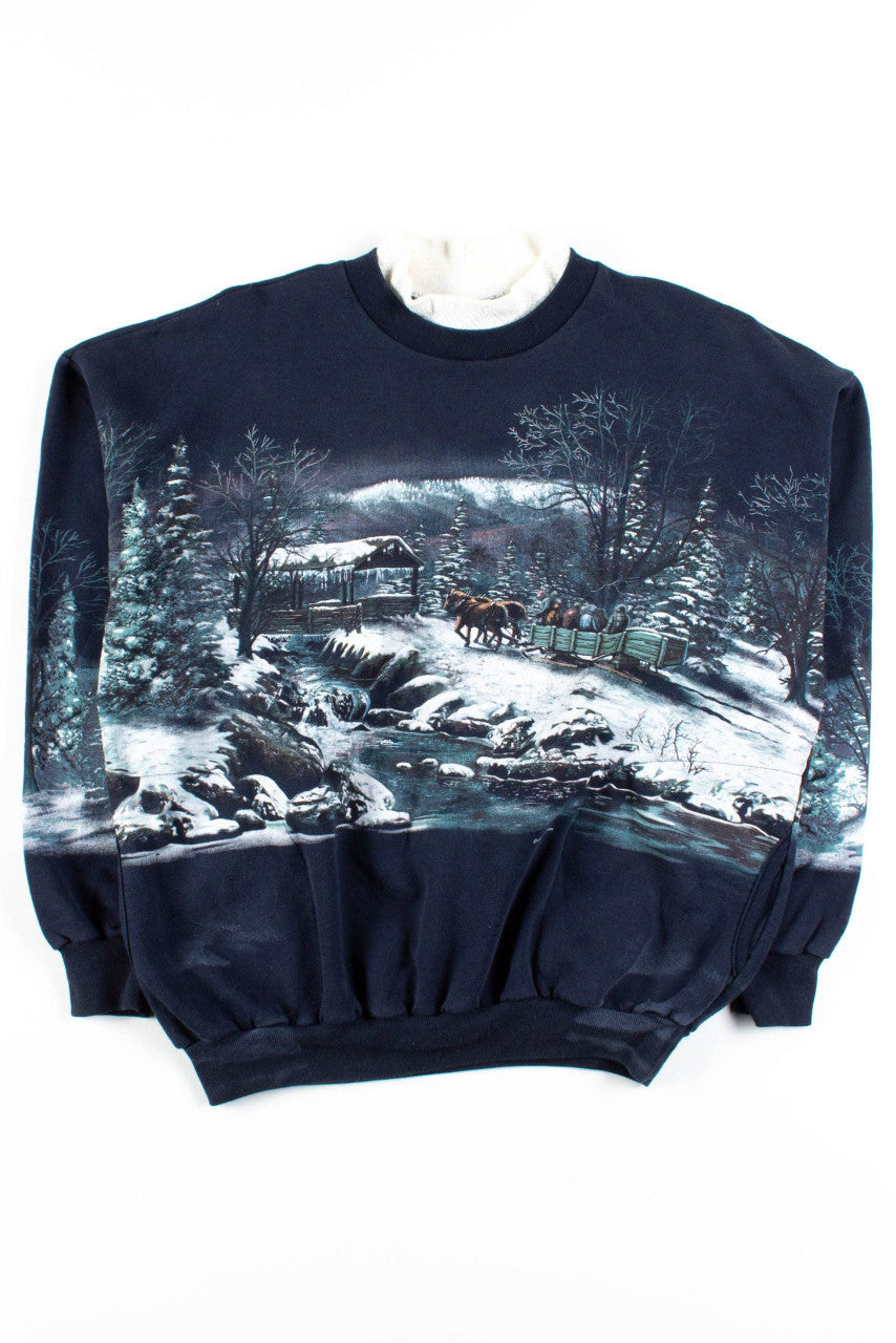 Allover Horsedrawn Sled Graphic Sweatshirt