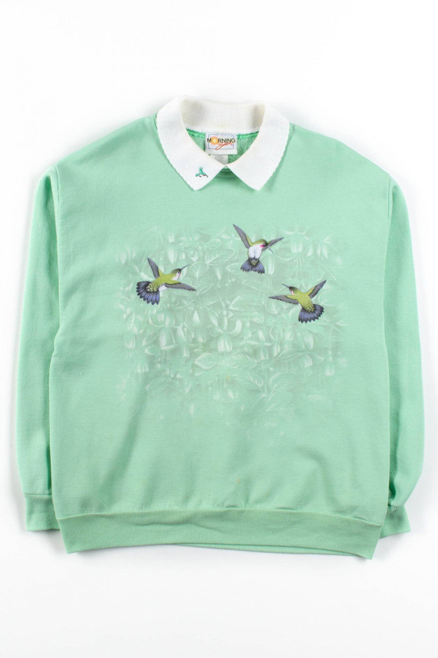 Mint Hummingbirds Collared Sweatshirt