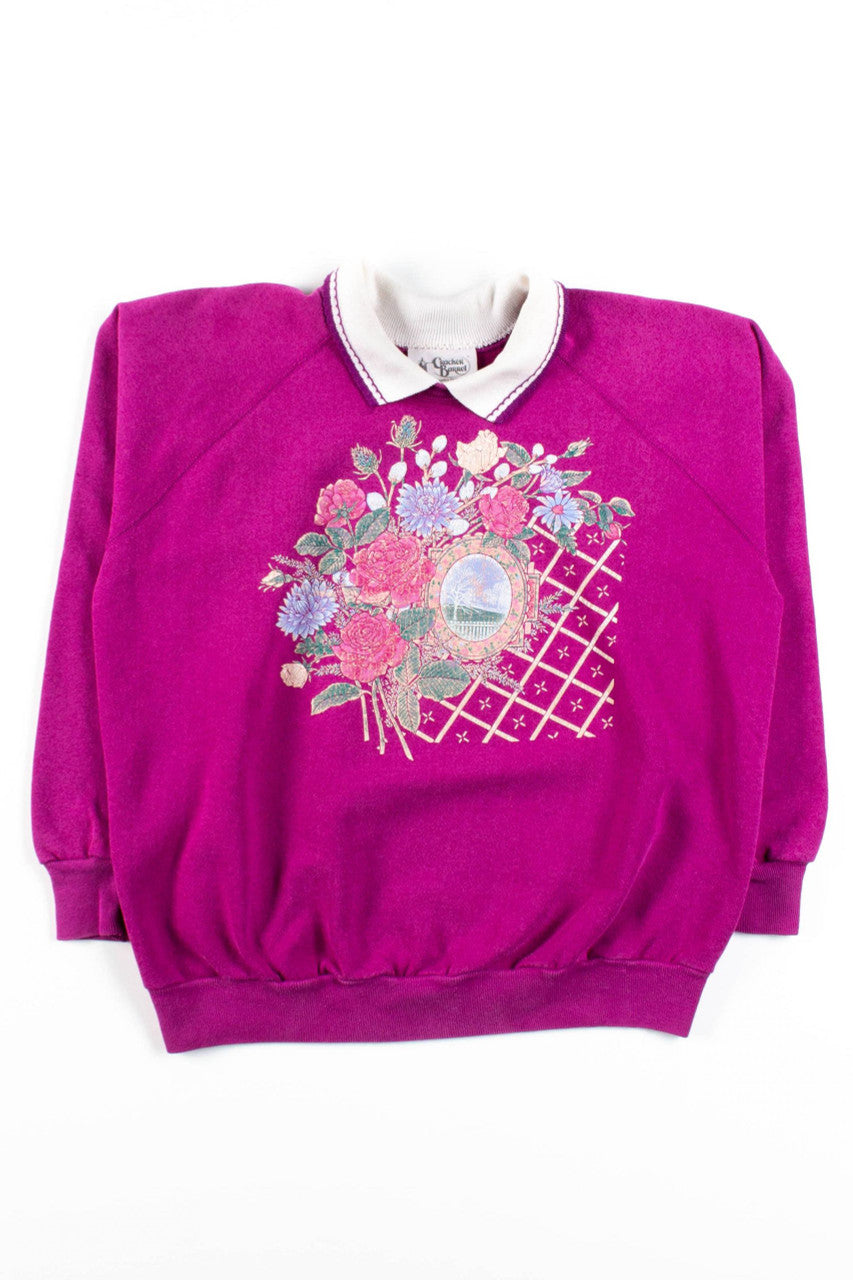 Pink Floral Collared Sweatshirt