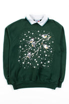 Chickadees In Snow Collared Sweatshirt