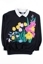 Black Floral Collared Sweatshirt 1