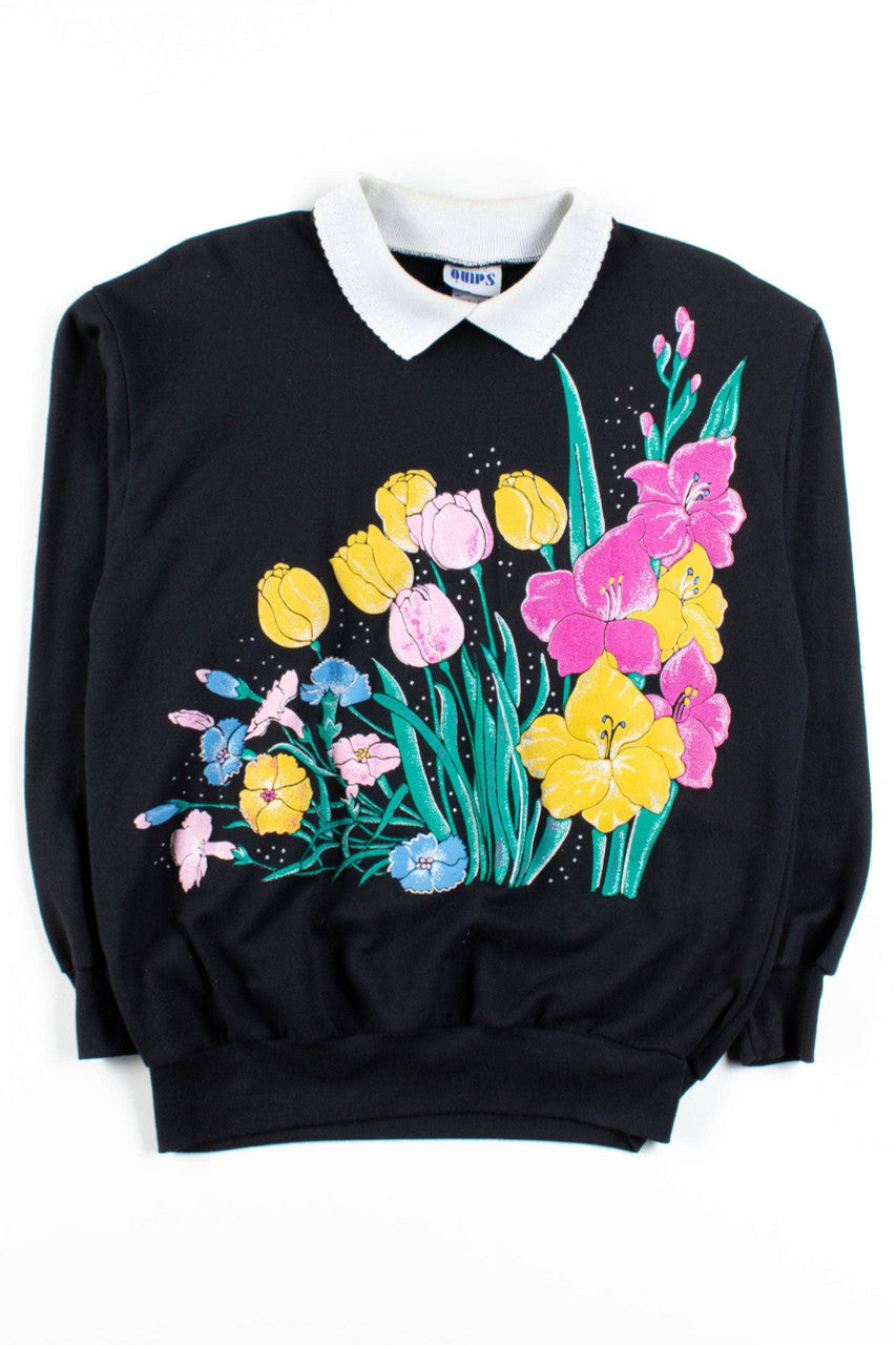 Black Floral Collared Sweatshirt 1