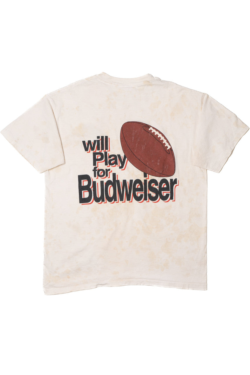 Vintage "Will Play For Budweiser" Football Beige Tie-Dye T-Shirt