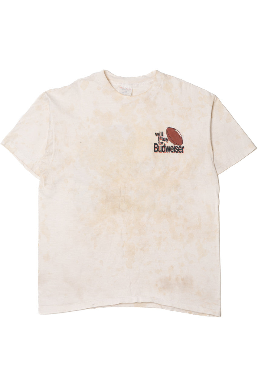 Vintage "Will Play For Budweiser" Football Beige Tie-Dye T-Shirt