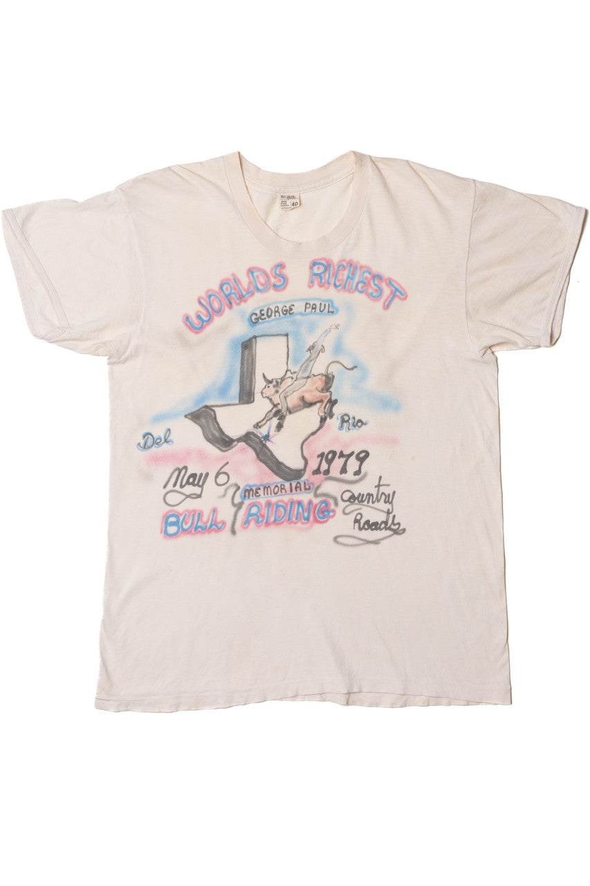 Vintage Distressed Hand Drawn 1979 "Worlds Richest Bull Riding" Rodeo T-Shirt