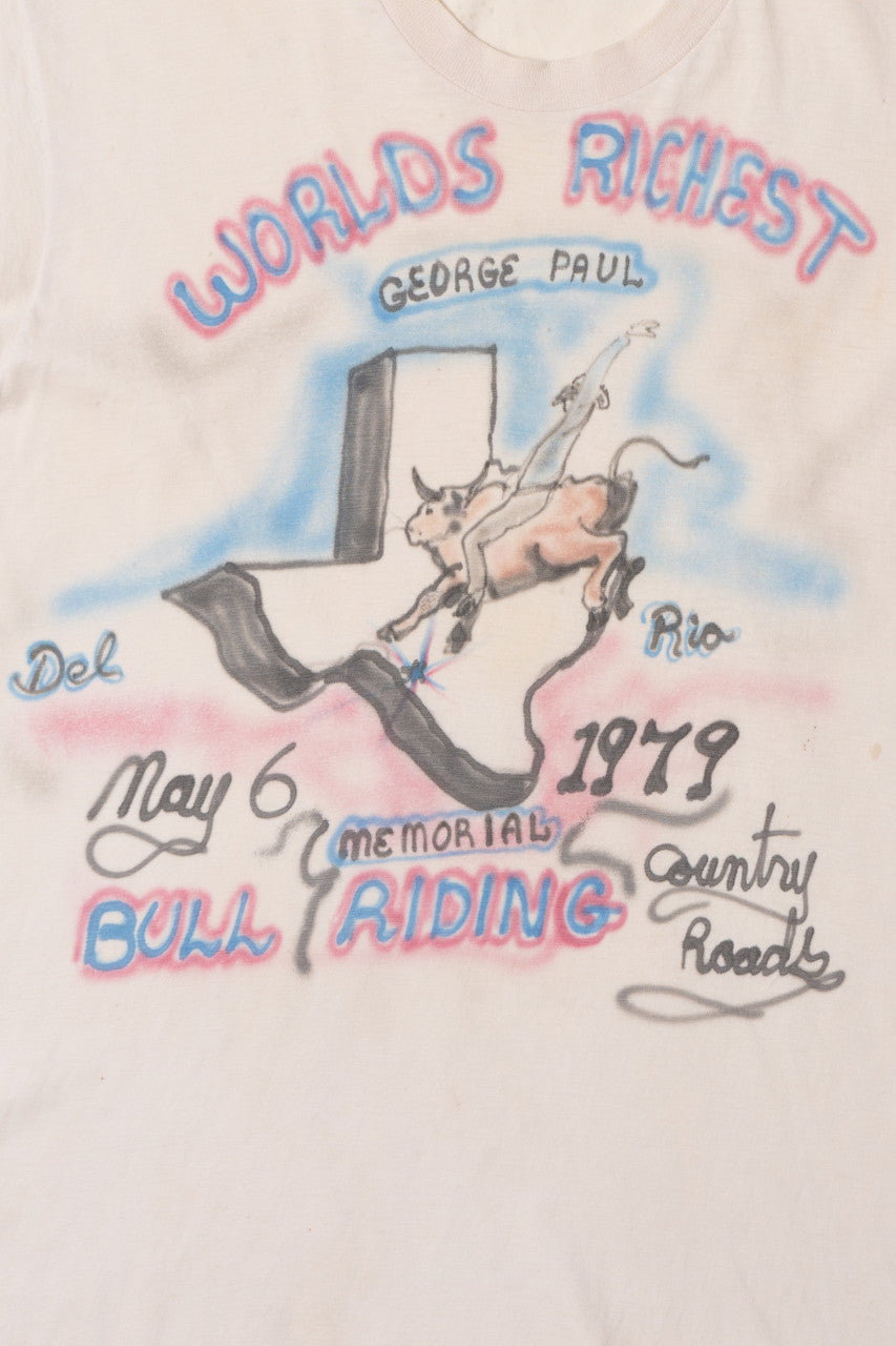 Vintage Distressed Hand Drawn 1979 "Worlds Richest Bull Riding" Rodeo T-Shirt