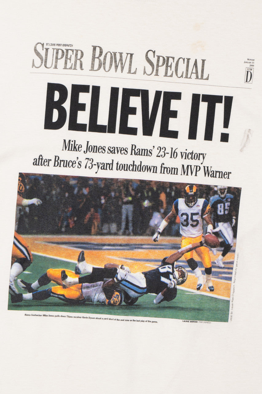 Vintage 2000 "Super Bowl Special" Rams Victory Headline T-Shirt