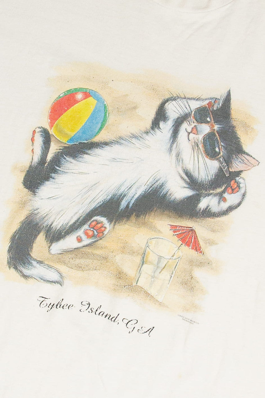 Vintage Tybee Island Cat In The Sun T-Shirt
