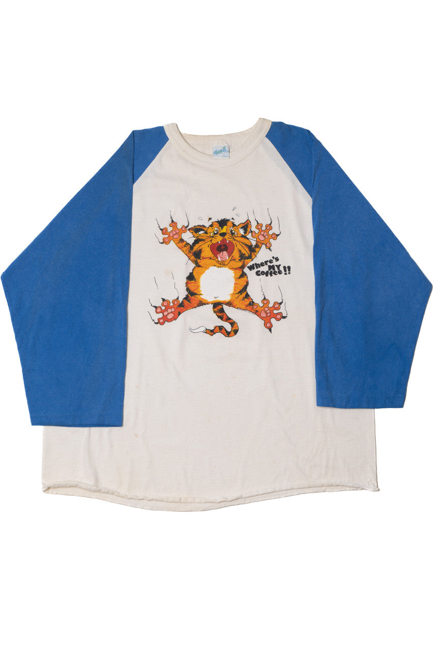 Vintage "Where's My Coffee" Cat Alore Raglan T-Shirt