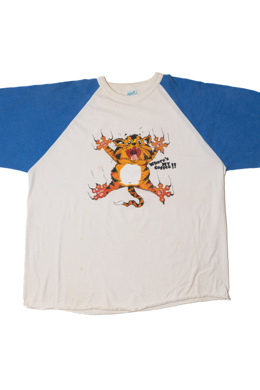 Vintage "Where's My Coffee" Cat Alore Raglan T-Shirt