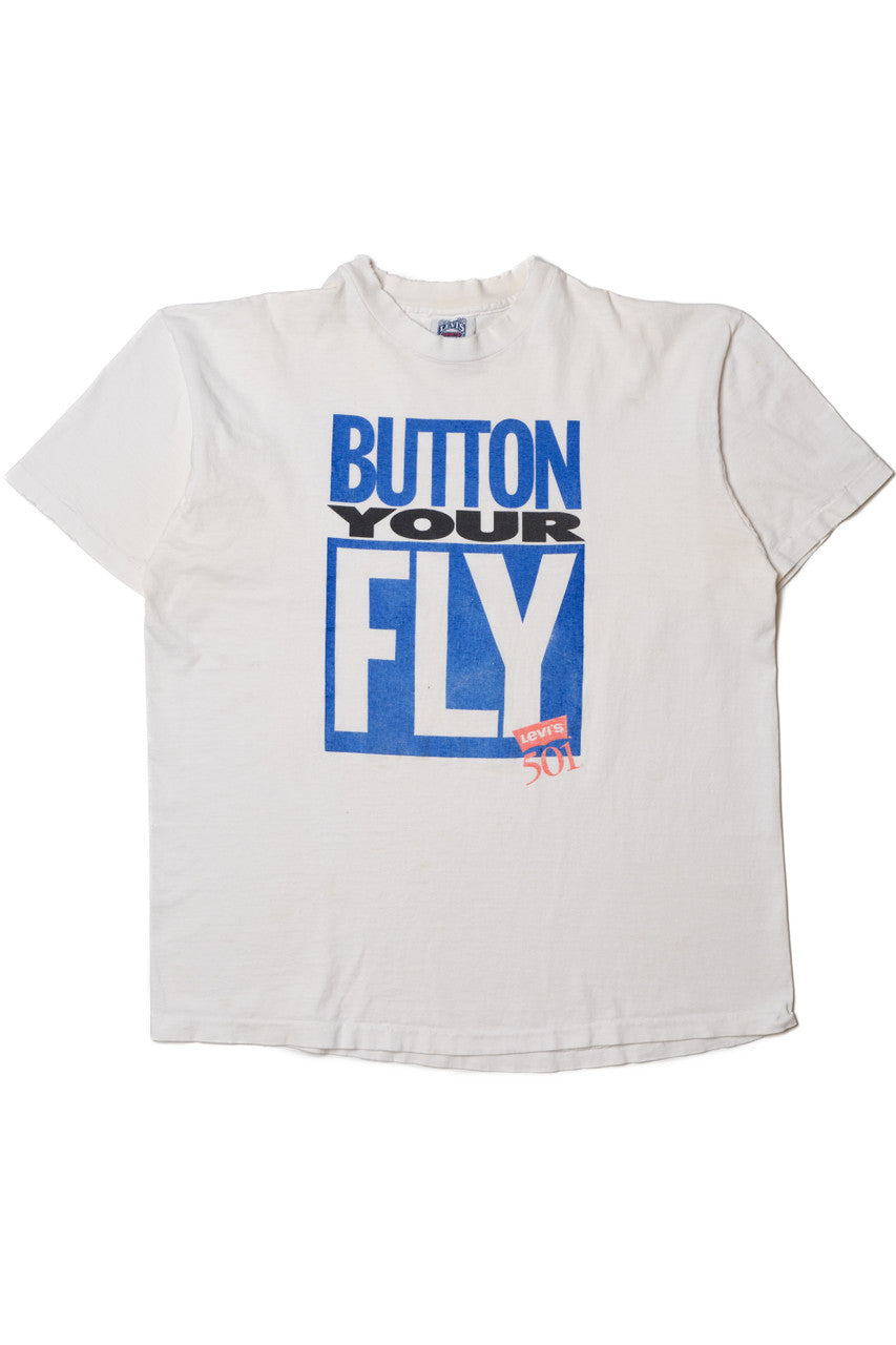 Vintage Distressed Levi's 501 "Button Your Fly" T-Shirt