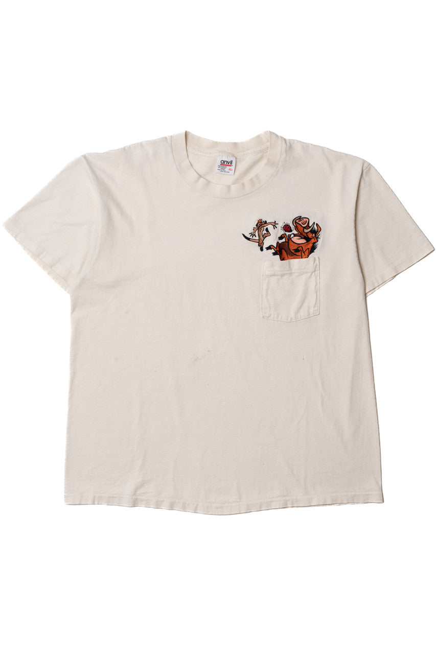 Vintage The Lion King Timon & Pumbaa Embroidered Pocket Anvil T-Shirt