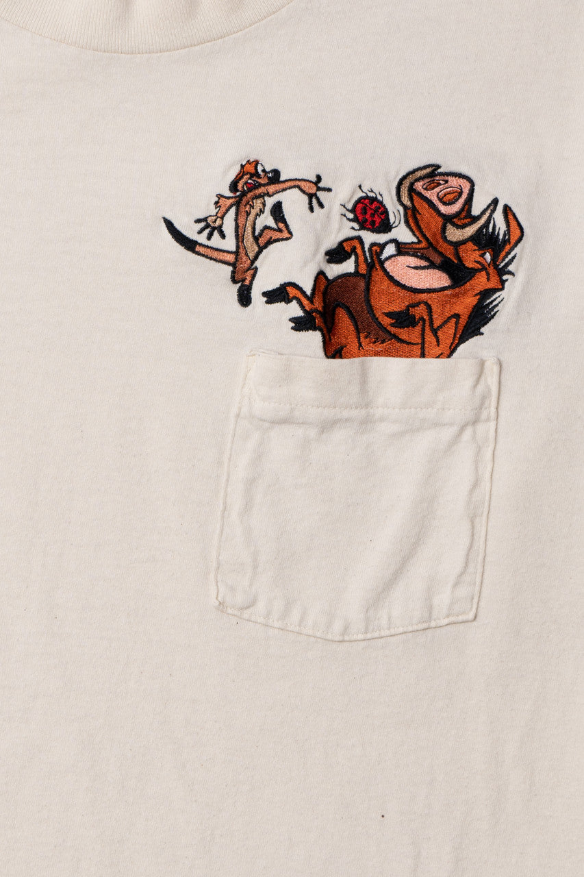 Vintage The Lion King Timon & Pumbaa Embroidered Pocket Anvil T-Shirt