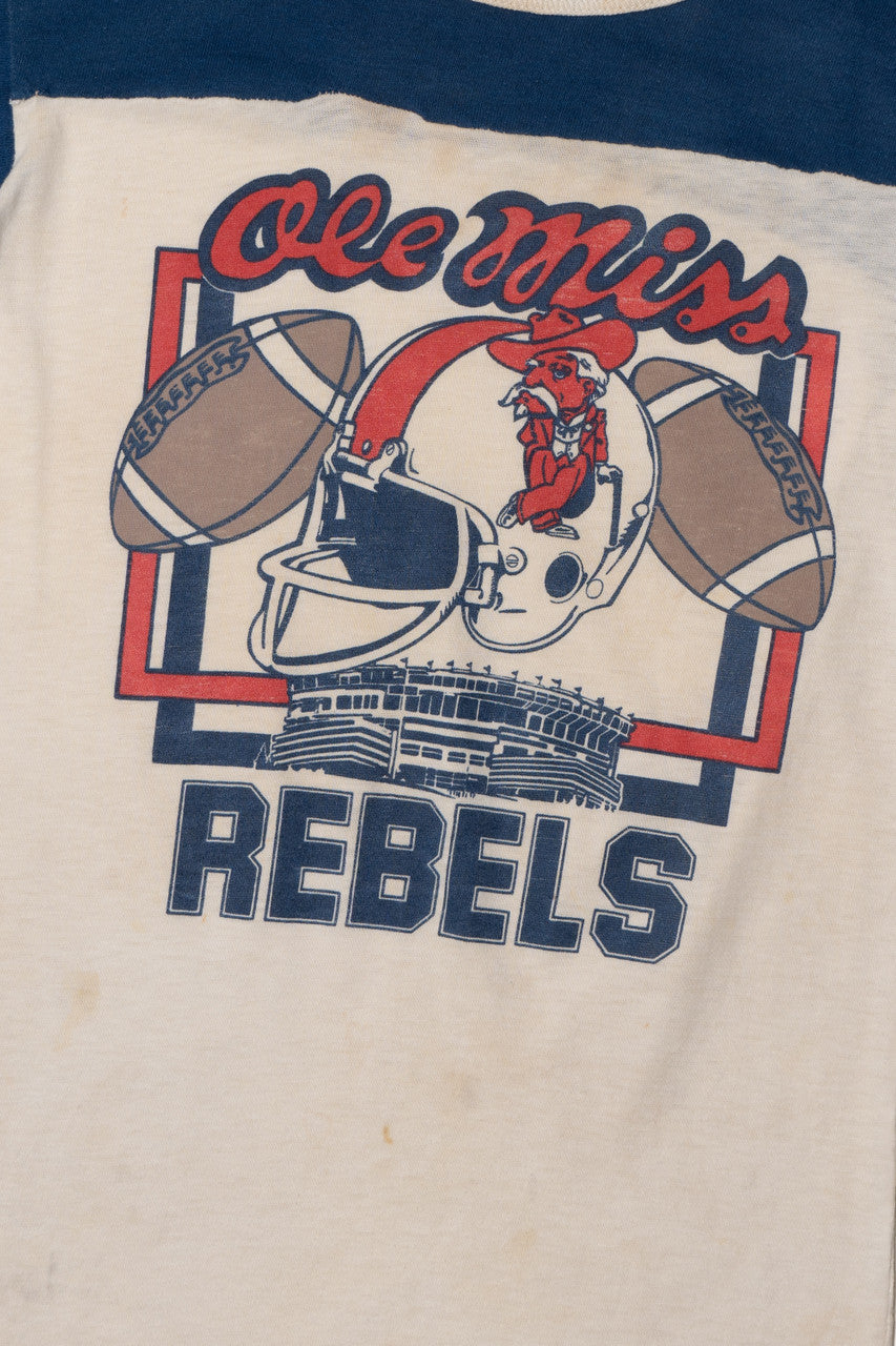 Vintage Distressed "Ole Miss Rebels" Football Ringer T-Shirt