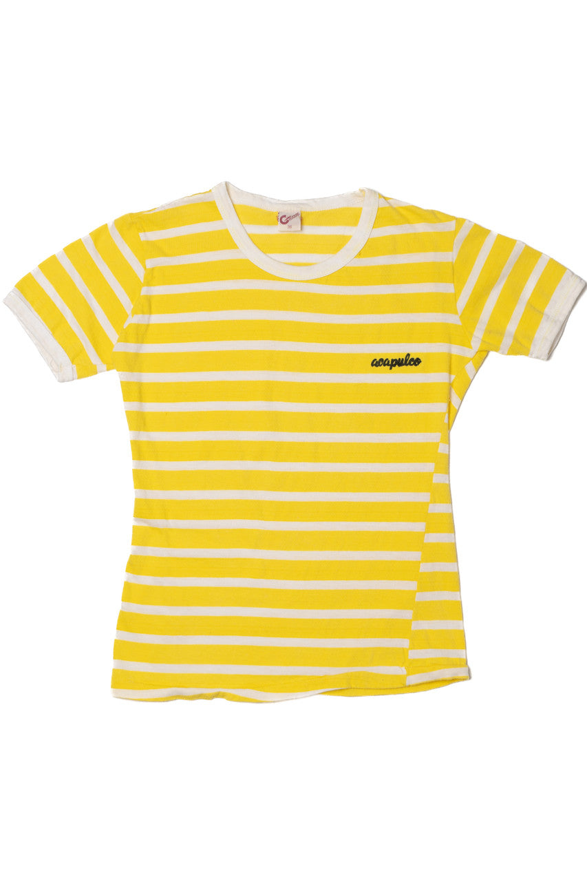 Vintage "Acapulco" Yellow & White Striped Ringer T-Shirt