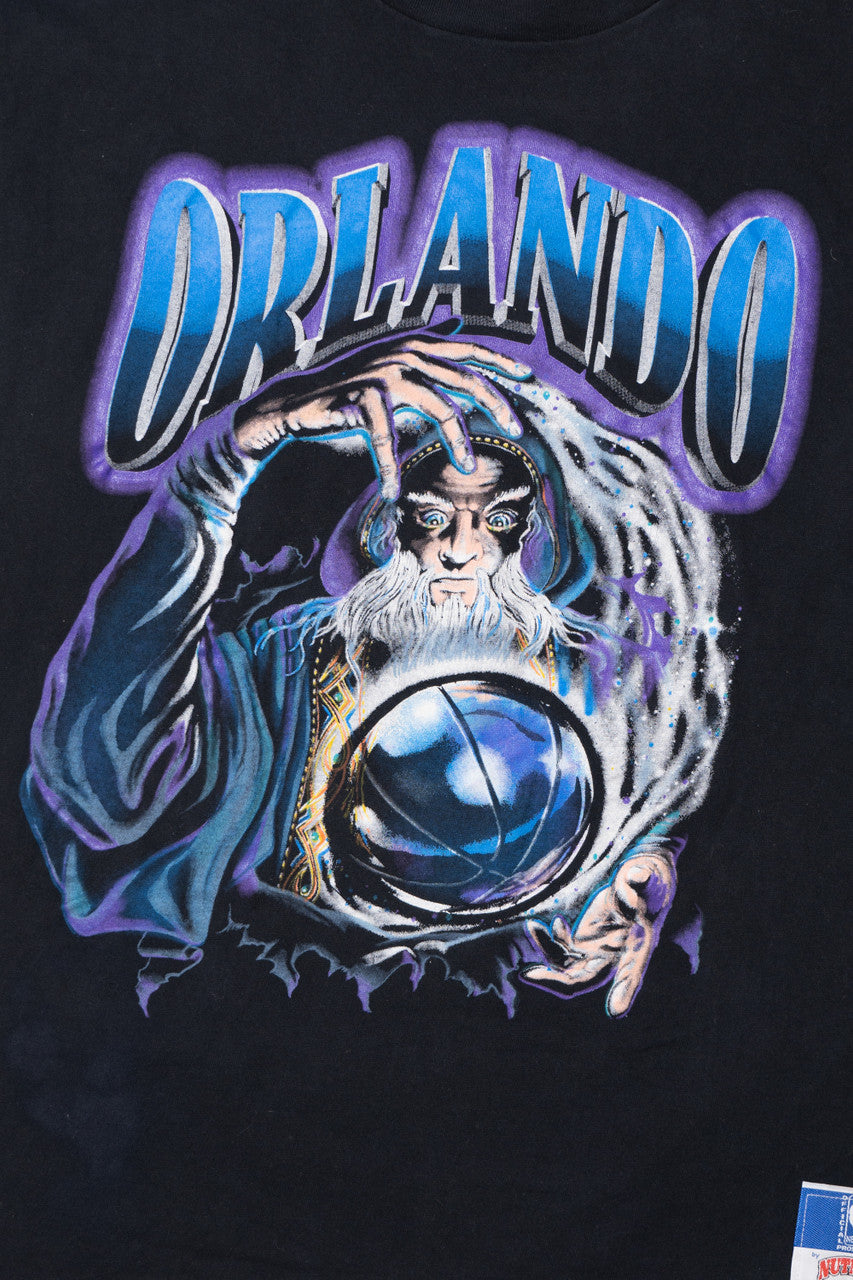 Vintage Orlando Magic NBA Basketball Sorcerer Front/Back Print T-Shirt (1990s)