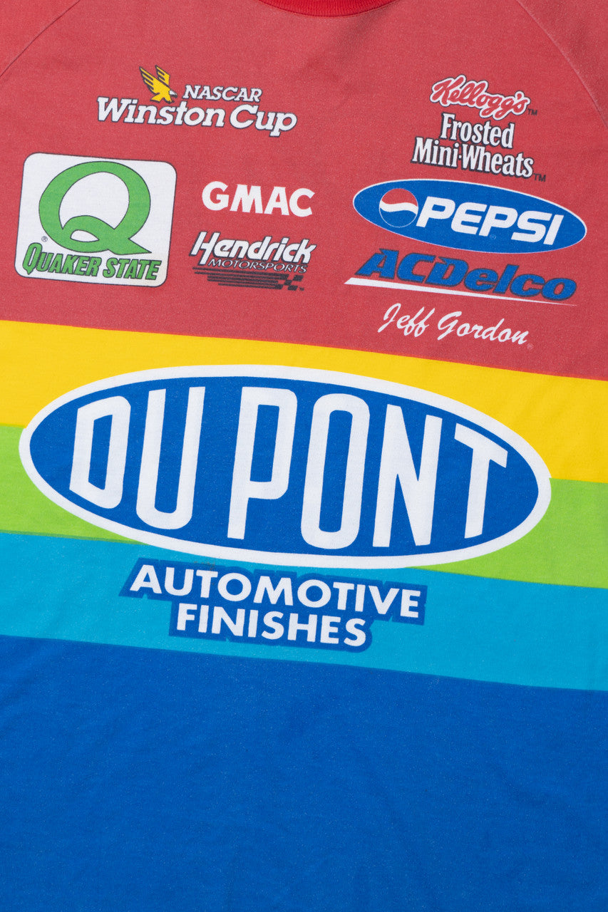 Vintage Jeff Gordon NASCAR Dupont #24 Striped Rainbow T-Shirt (1990s)