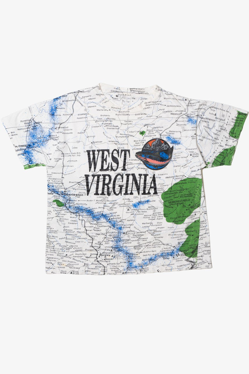 Vintage West Virginia All Over Print Map T-Shirt
