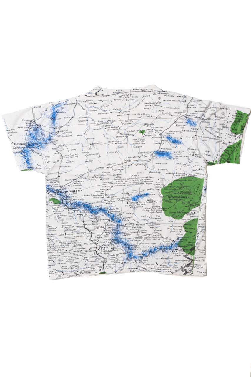 Vintage West Virginia All Over Print Map T-Shirt